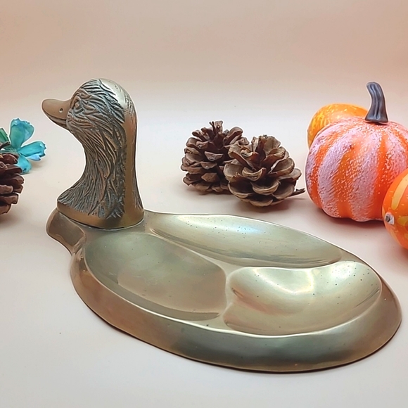 VTG 60s All Brass Duck Head Men's Dresser Caddy Catch All Valet Trinket Tray - Picture 4 of 7